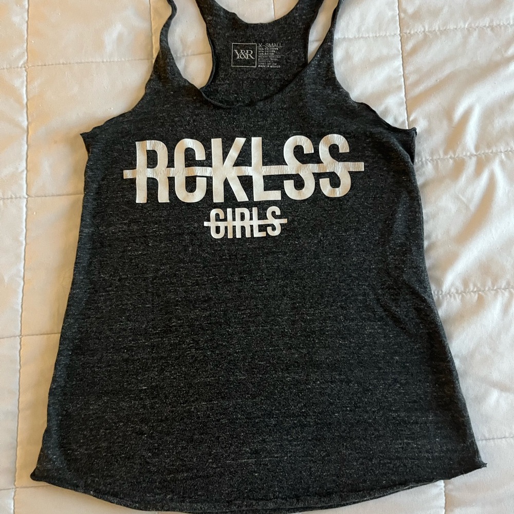 RCKLSS Girls Charcoal Graphic Racerback Tank Top